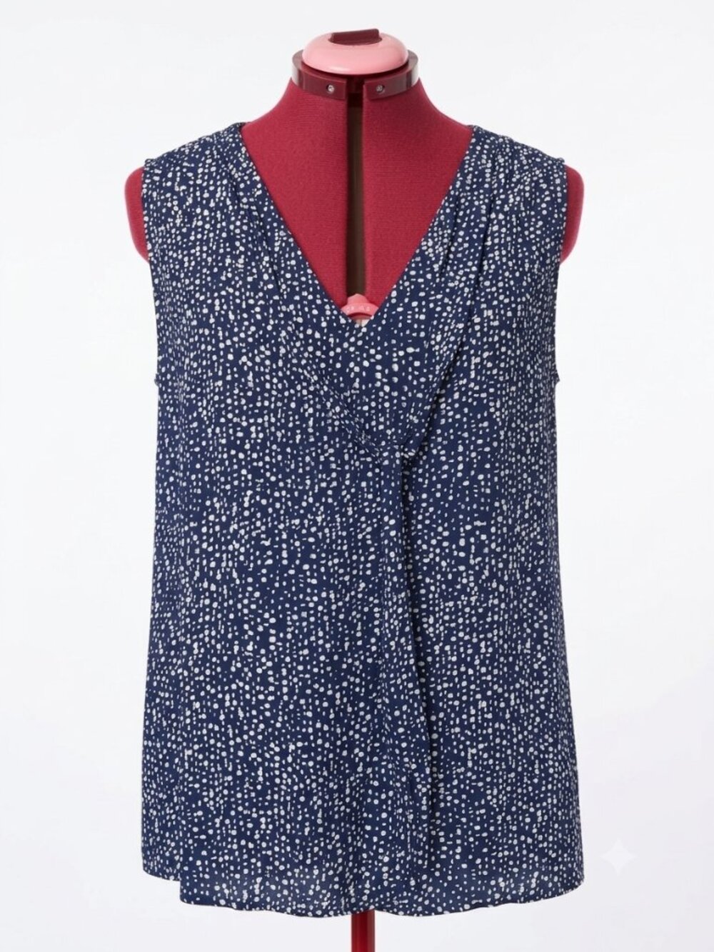 SMART SET -  Navy Blue & White Polka Dot V-Neck Tank Top – Size XL